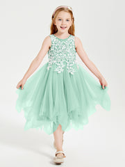 Tea Length Tulle Junior Bridesmaid Dresses Mint Green