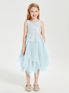 Tea Length Tulle Junior Bridesmaid Dresses Mist