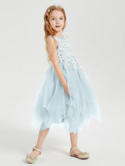 Tea Length Tulle Junior Bridesmaid Dresses Mist