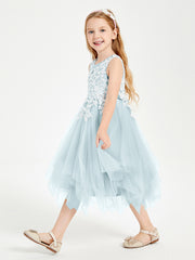 Tea Length Tulle Junior Bridesmaid Dresses Mist