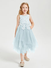 Tea Length Tulle Junior Bridesmaid Dresses Mist