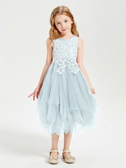 Tea Length Tulle Junior Bridesmaid Dresses Mist