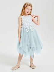 Tea Length Tulle Junior Bridesmaid Dresses Mist