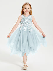 Tea Length Tulle Junior Bridesmaid Dresses Mist
