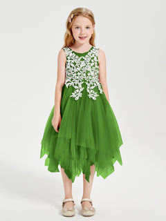 Tea Length Tulle Junior Bridesmaid Dresses Moss