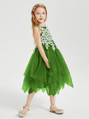 Tea Length Tulle Junior Bridesmaid Dresses Moss