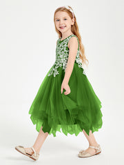 Tea Length Tulle Junior Bridesmaid Dresses Moss