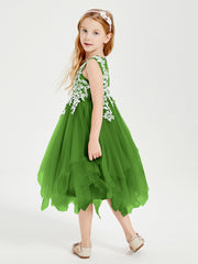 Tea Length Tulle Junior Bridesmaid Dresses Moss