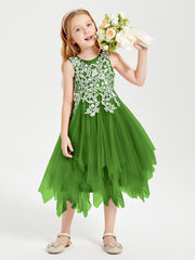 Tea Length Tulle Junior Bridesmaid Dresses Moss