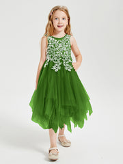 Tea Length Tulle Junior Bridesmaid Dresses Moss