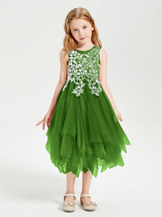 Tea Length Tulle Junior Bridesmaid Dresses Moss
