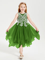 Tea Length Tulle Junior Bridesmaid Dresses Moss