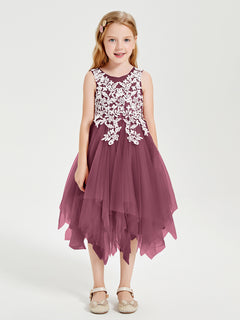 Tea Length Tulle Junior Bridesmaid Dresses Mulberry