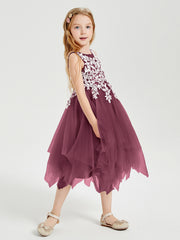 Tea Length Tulle Junior Bridesmaid Dresses Mulberry