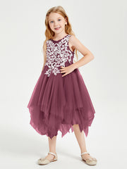 Tea Length Tulle Junior Bridesmaid Dresses Mulberry