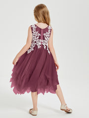 Tea Length Tulle Junior Bridesmaid Dresses Mulberry