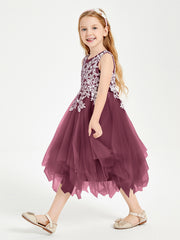Tea Length Tulle Junior Bridesmaid Dresses Mulberry