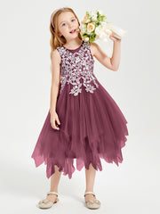 Tea Length Tulle Junior Bridesmaid Dresses Mulberry