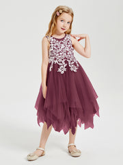 Tea Length Tulle Junior Bridesmaid Dresses Mulberry