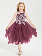 Tea Length Tulle Junior Bridesmaid Dresses Mulberry
