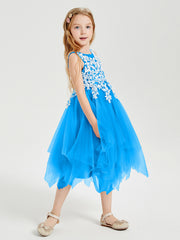 Tea Length Tulle Junior Bridesmaid Dresses Ocean Blue