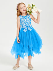 Tea Length Tulle Junior Bridesmaid Dresses Ocean Blue