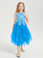 Tea Length Tulle Junior Bridesmaid Dresses Ocean Blue