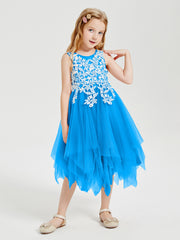Tea Length Tulle Junior Bridesmaid Dresses Ocean Blue
