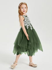 Tea Length Tulle Junior Bridesmaid Dresses Olive Green