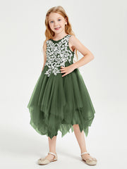 Tea Length Tulle Junior Bridesmaid Dresses Olive Green
