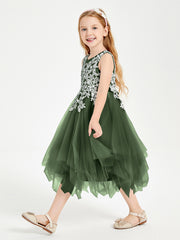Tea Length Tulle Junior Bridesmaid Dresses Olive Green