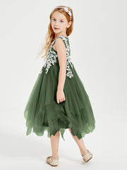 Tea Length Tulle Junior Bridesmaid Dresses Olive Green