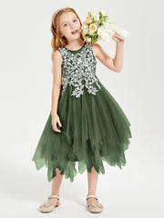 Tea Length Tulle Junior Bridesmaid Dresses Olive Green