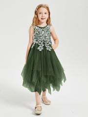 Tea Length Tulle Junior Bridesmaid Dresses Olive Green
