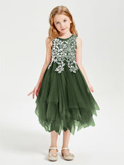 Tea Length Tulle Junior Bridesmaid Dresses Olive Green