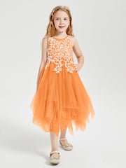 Tea Length Tulle Junior Bridesmaid Dresses Orange