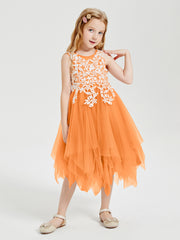 Tea Length Tulle Junior Bridesmaid Dresses Orange