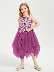 Tea Length Tulle Junior Bridesmaid Dresses Orchid