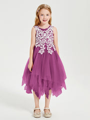 Tea Length Tulle Junior Bridesmaid Dresses Orchid