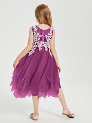 Tea Length Tulle Junior Bridesmaid Dresses Orchid