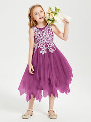 Tea Length Tulle Junior Bridesmaid Dresses Orchid