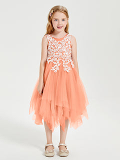 Tea Length Tulle Junior Bridesmaid Dresses Papaya