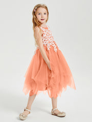 Tea Length Tulle Junior Bridesmaid Dresses Papaya