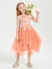Tea Length Tulle Junior Bridesmaid Dresses Papaya