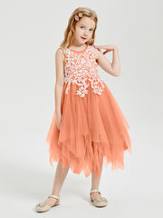 Tea Length Tulle Junior Bridesmaid Dresses Papaya