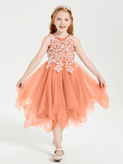 Tea Length Tulle Junior Bridesmaid Dresses Papaya