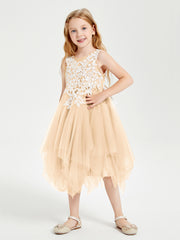 Tea Length Tulle Junior Bridesmaid Dresses Peach