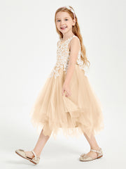 Tea Length Tulle Junior Bridesmaid Dresses Peach