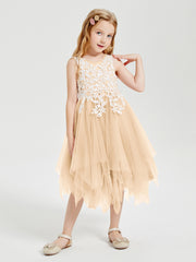 Tea Length Tulle Junior Bridesmaid Dresses Peach