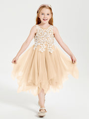 Tea Length Tulle Junior Bridesmaid Dresses Peach